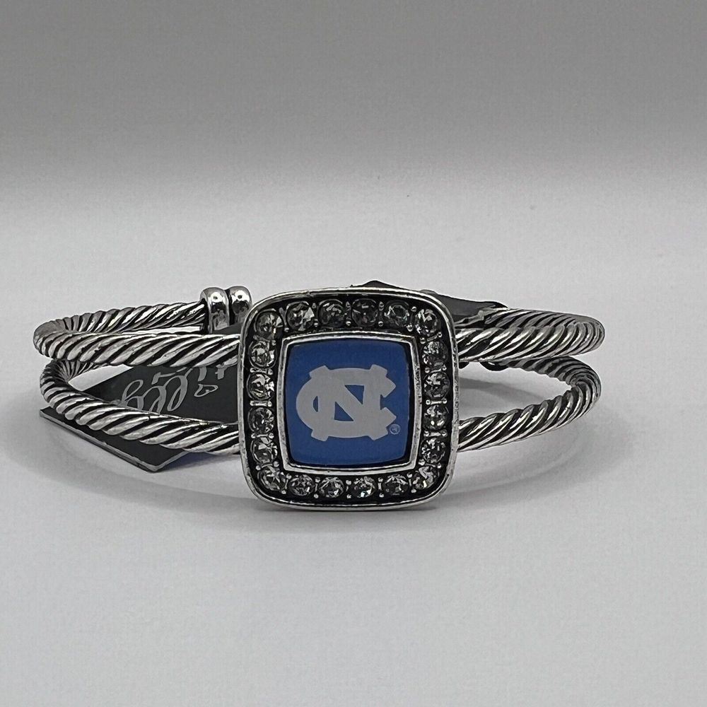 North Carolina Tar Heels Silver Twisted Crystal Cuff Bracelet Jewelry NCAA‎